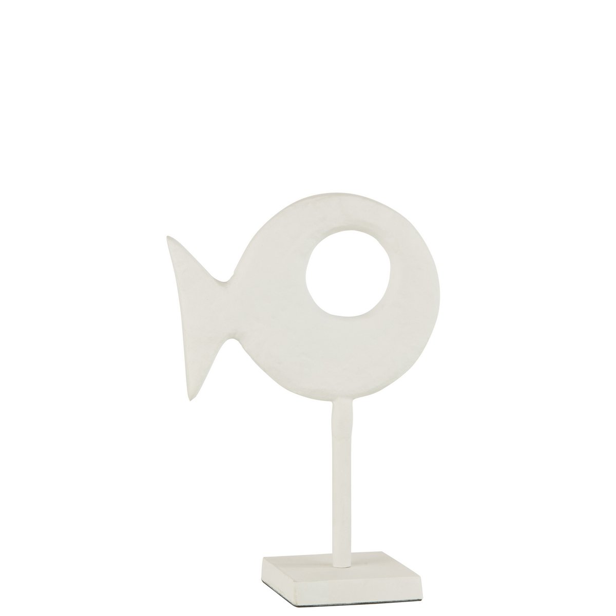 Figurine poisson en aluminium blanc sur pied, vue de côté