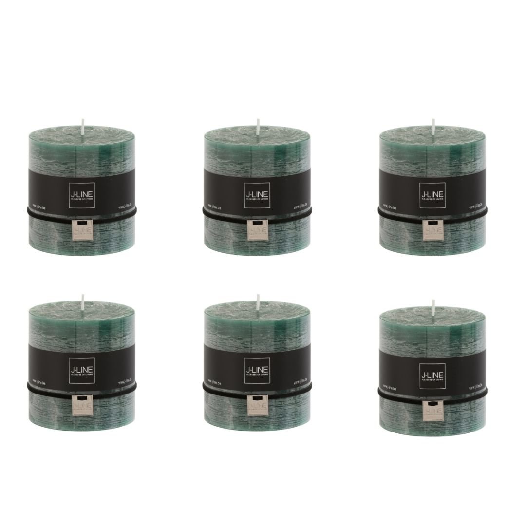 Bougie cylindrique J-Line vert foncé, vue de face avec détails de texture