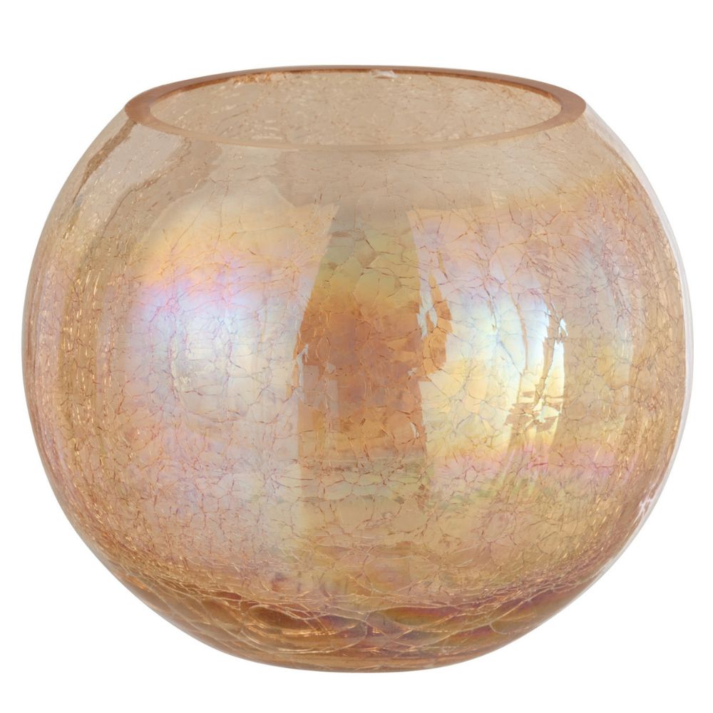 Bougeoir J-Line en verre amber avec effet crackelé