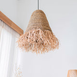 Abat-jour Raphia Boho – Lampe suspendue – Lampe suspendue – Plafonnier tissé à la main avec longues franges (3 tailles Ø 30/40/50 cm) KALIMA