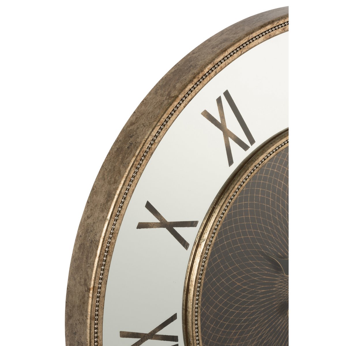 Vue rapprochée de l'horloge J-Line montrant les détails dorés