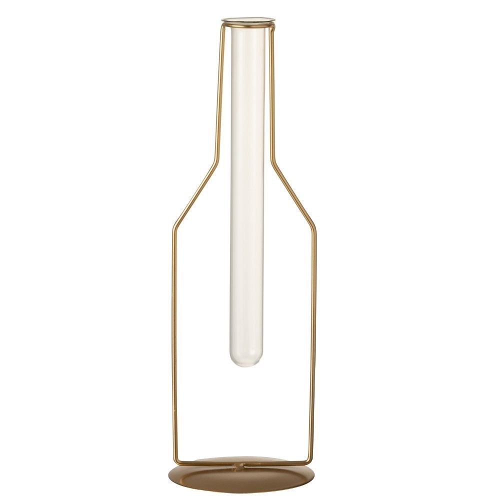 Vase tube doré en métal et verre de 33 cm par J-Line, vue de face