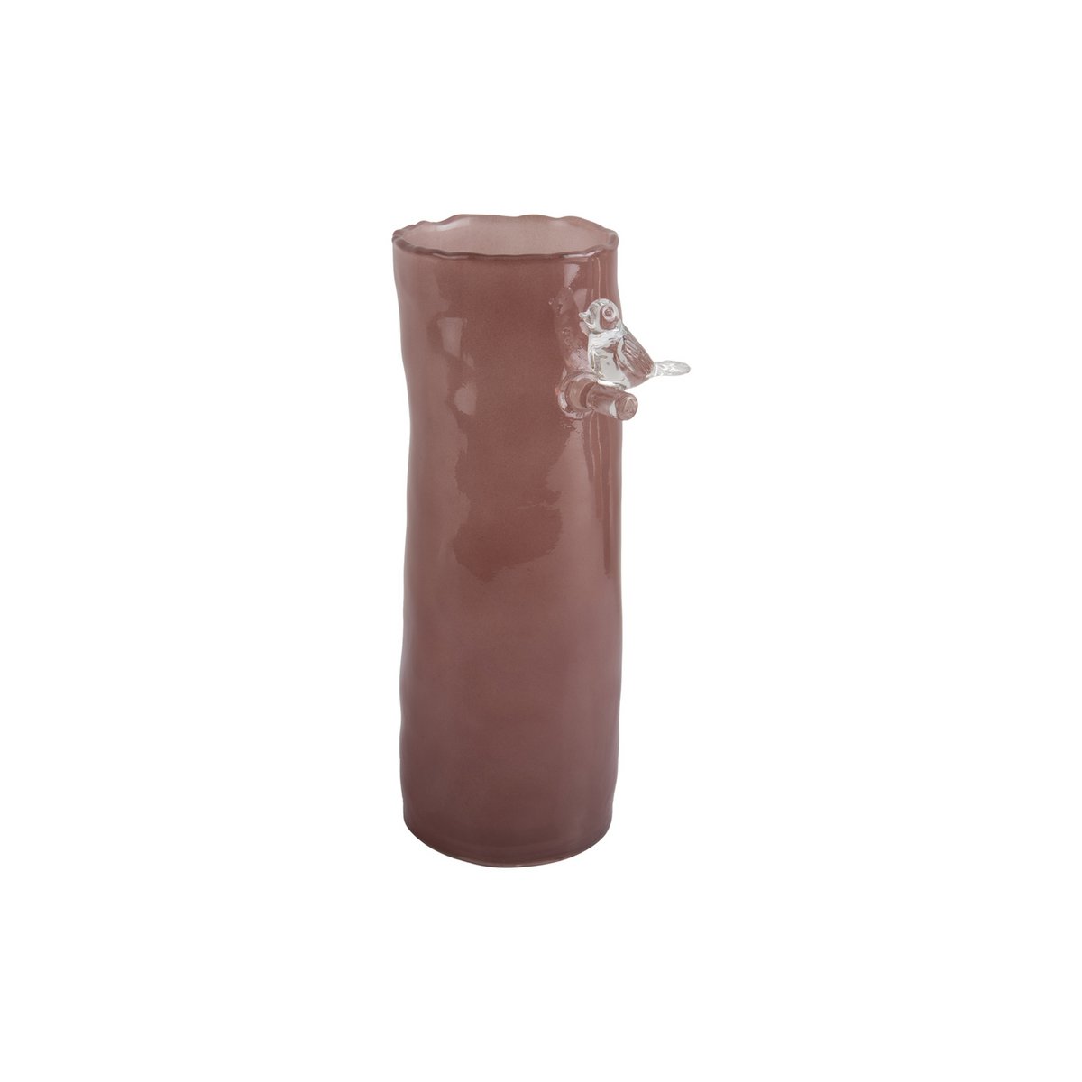 Vase Oiseau sur Branche en verre rose avec oiseau décoratif