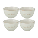 Coffret de 4 bols J-Line, détails de la porcelaine et finition dorée.