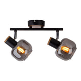 2 pancarnetes "Fumoso", plafond métallique et verre fumé en noir, et nature, avec socket e14, pour salle à manger, salon, couloir ou bureau, 40 x 20 cm