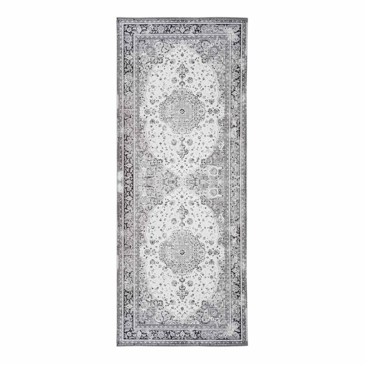Tapis de couloir Havana en polyester chenille, motif noir et blanc, vue d'ensemble