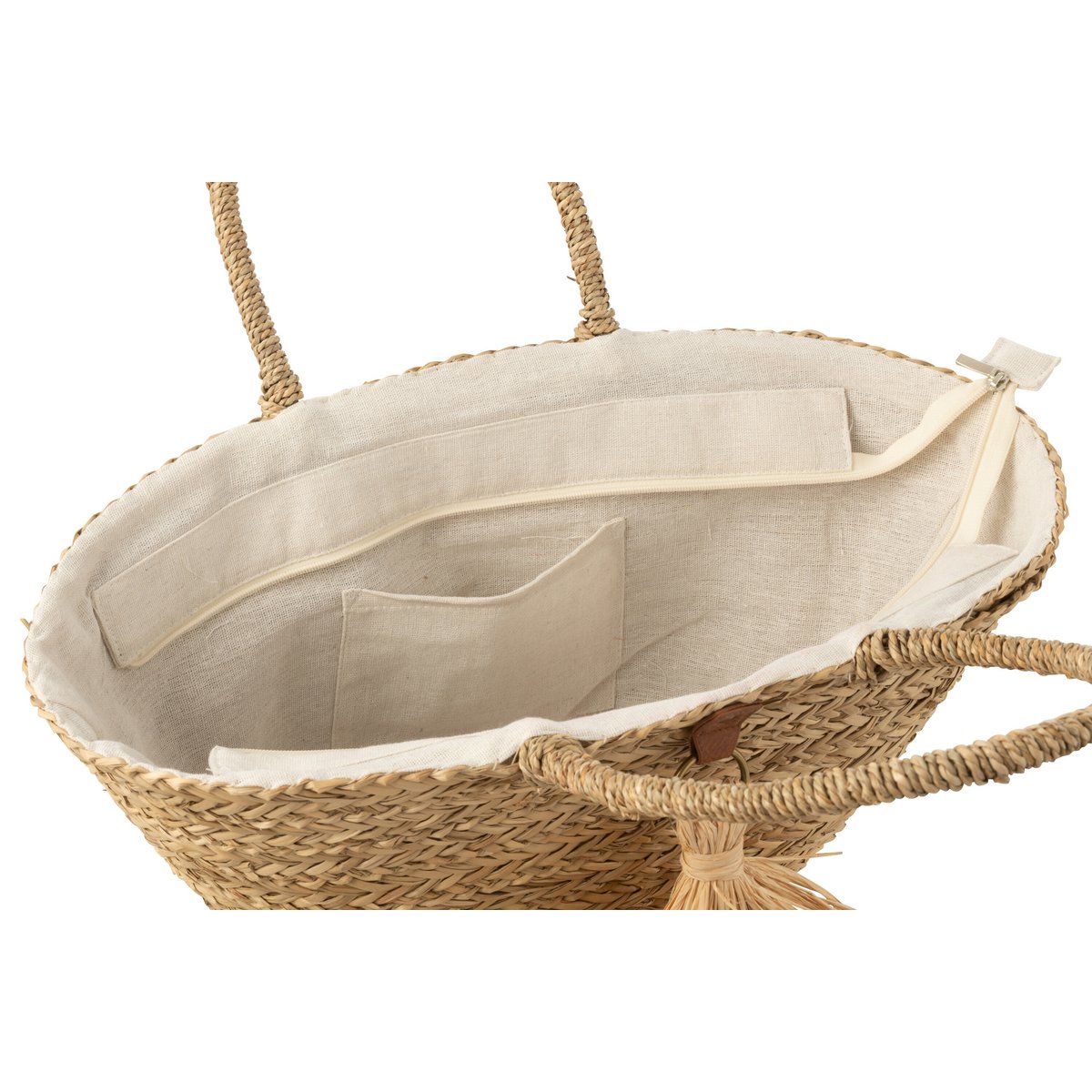 Brussages de sacs de plage J-Line en raphia naturel, vue de face