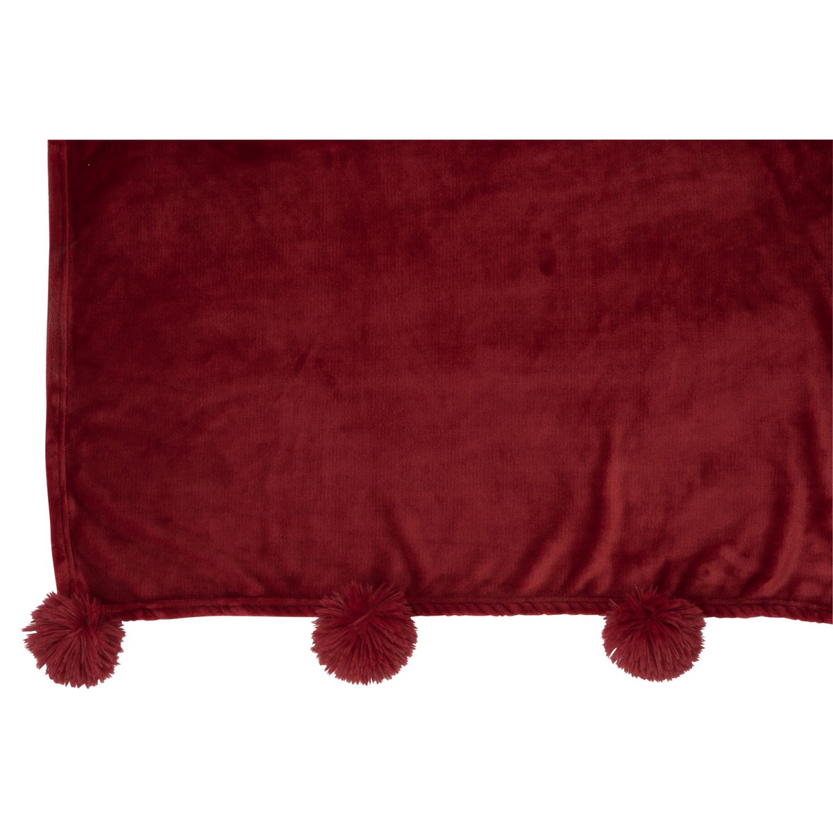 Détail du plaid Pompon J-Line, texture douce et coloris rouge
