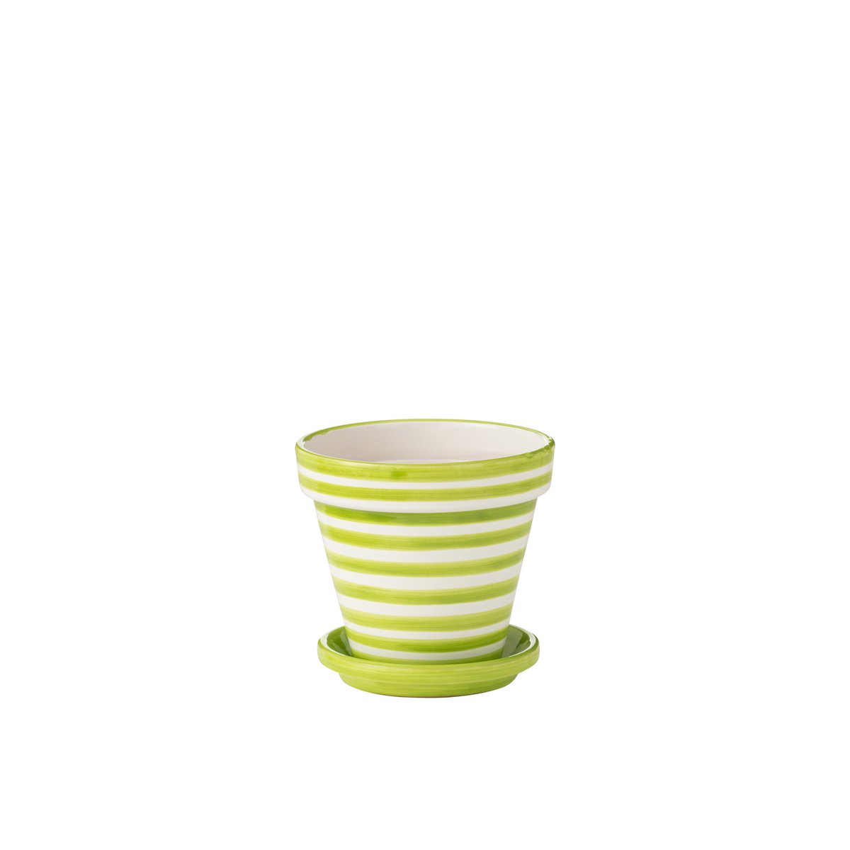 Pot de fleurs J-Line Granada Stripes en céramique verte, vue de face