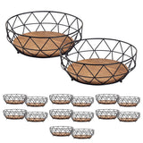 Panier de fruits Métal de 16 parties Ø 28 h 10 cm Ensemble 2 x 8 PU Metal Panier de panier de pain de fruits autour de Neo Black