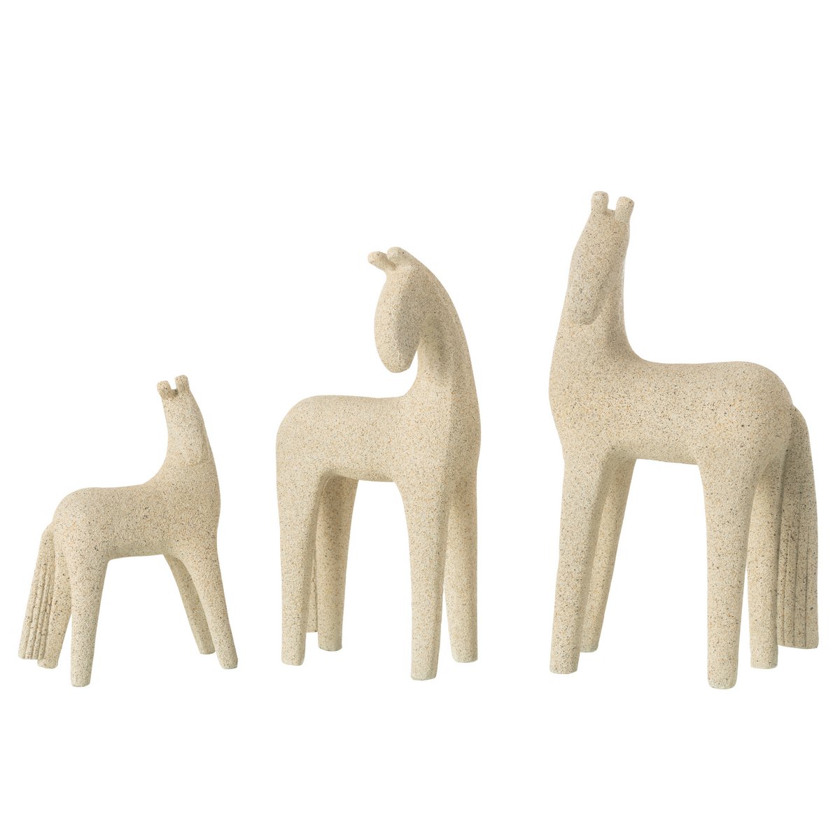 Chevaux modernes en résine beige - lot de 3, vue de face