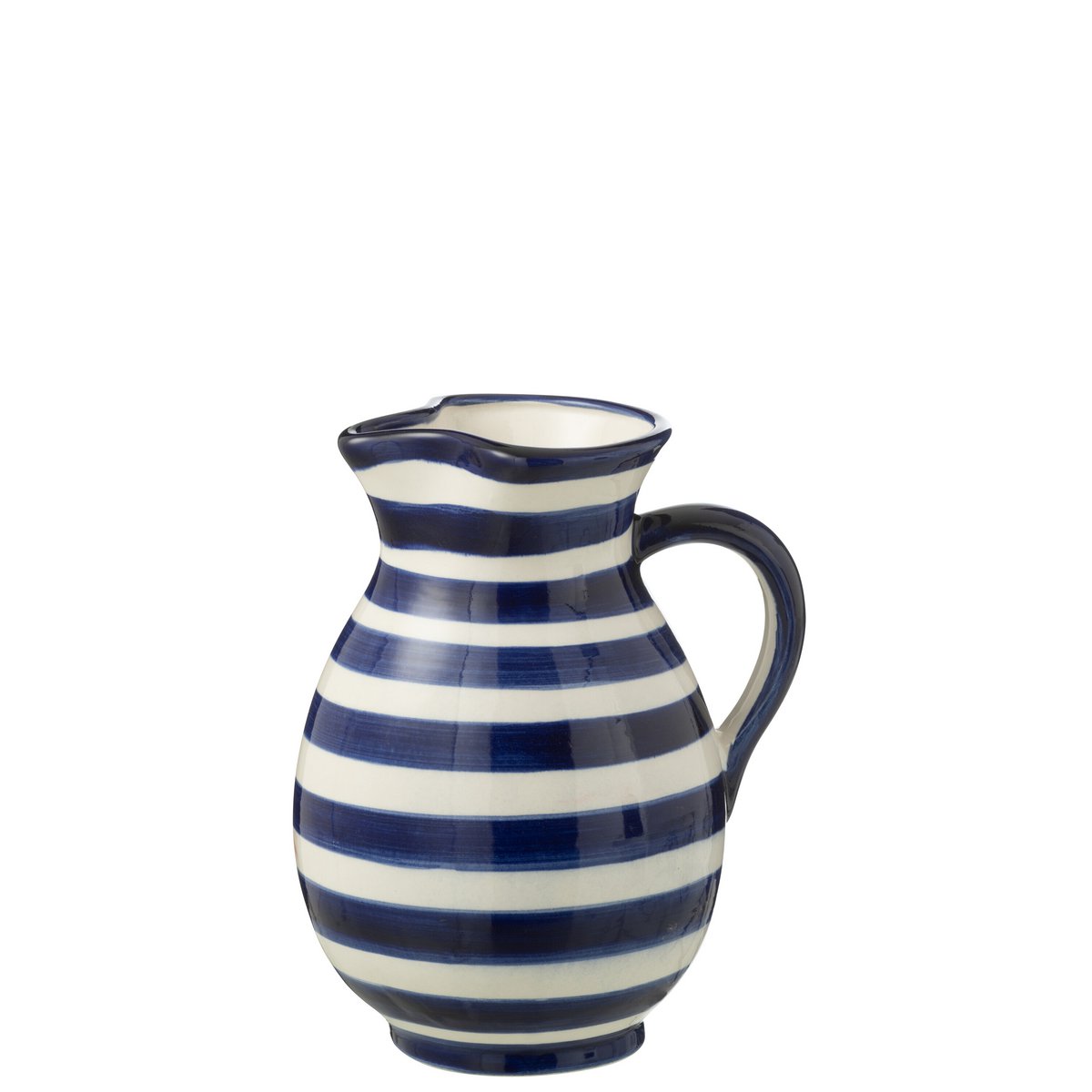 Pichet J-Line Granada Stripes en céramique blanche et bleue, élégant et fonctionnel.