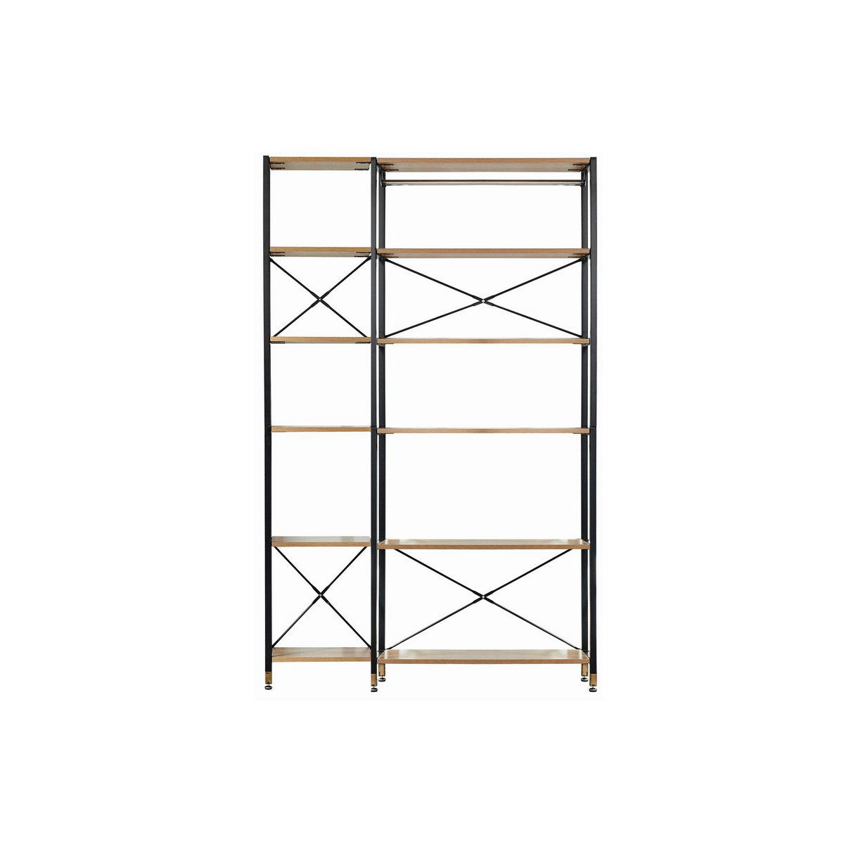 Ensemble étagère industriel en bois et métal dans un salon moderne