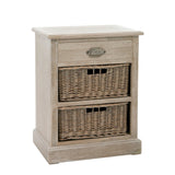 Table de Chevet J-Line 2 Corbeilles 1 Tiroir Bois Gris Blanchi