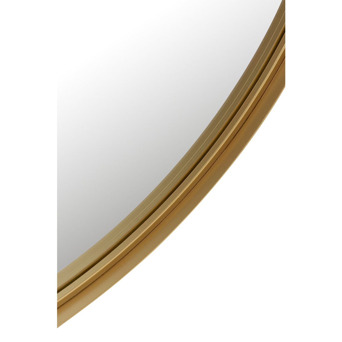 Détail du miroir J-Line avec finition dorée et bord arrondi