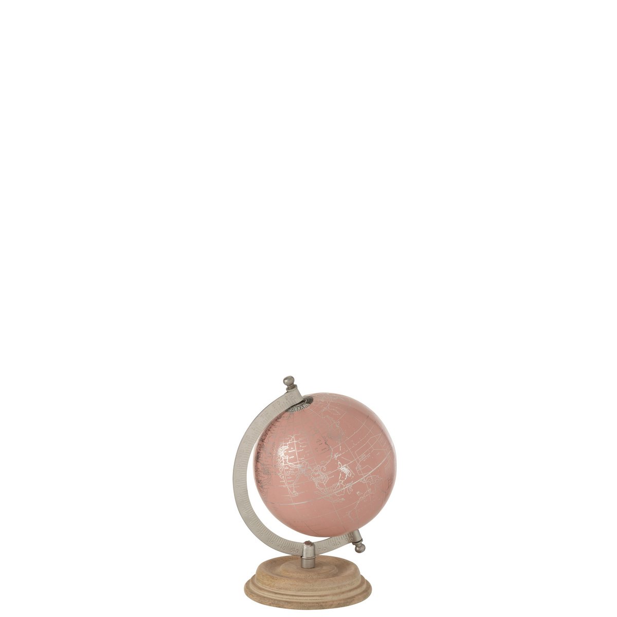 Globe J-Line sur socle en bois rose clair et or, petit format élégant
