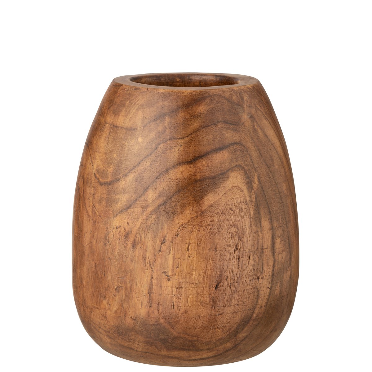 Pot de fleurs J-Line en bois marron, vue latérale montrant les détails du grain.