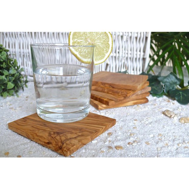 Lot de 6 dessous de verre en bois d'olivier dans leur emballage
