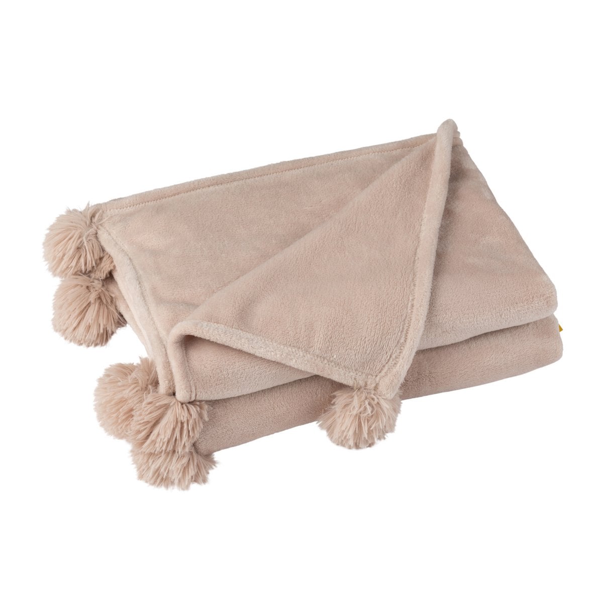 Plaid Pompon J-Line beige foncé avec pompons, vue complète