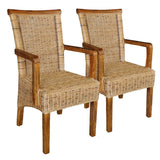 Chaises de salle à manger lot de 2 chaise en rotin avec accoudoirs tabac Perth chaise en osier fauteuil en rotin
