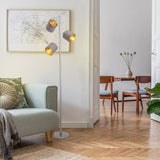 Lampe debout "Maron" en métal-satin-matt avec parasols en tissu en marron, avec une douille E14, pour salle à manger, salon, couloir ou bureau, lampe pour le salon, la salle à manger, le couloir et le bureau, la lampe debout à l'intérieur de 153 cm d