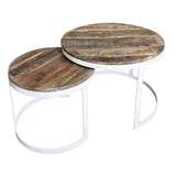 Table basse set de 2 table d'appoint table de salon ronde Austin structure métal argent antique ou noir