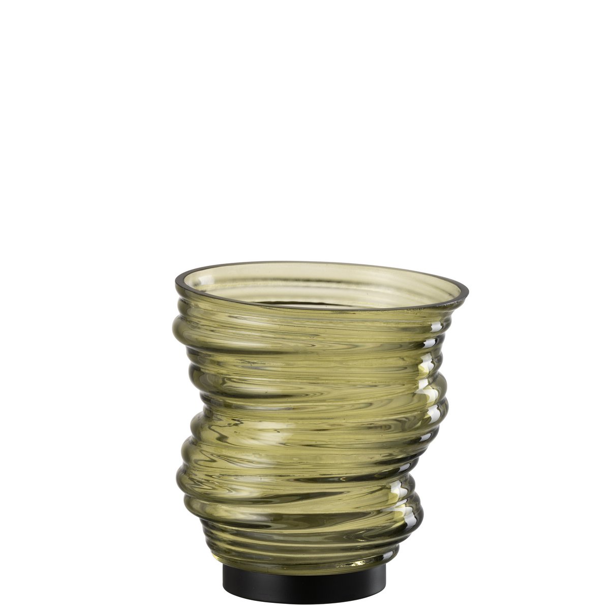 Vue latérale du vase Tornado, couleur verte et finition en verre