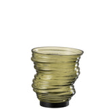 Vue latérale du vase Tornado, couleur verte et finition en verre