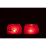 Bougeoirs J-Line Velvet rouge et or, ambiance décorative