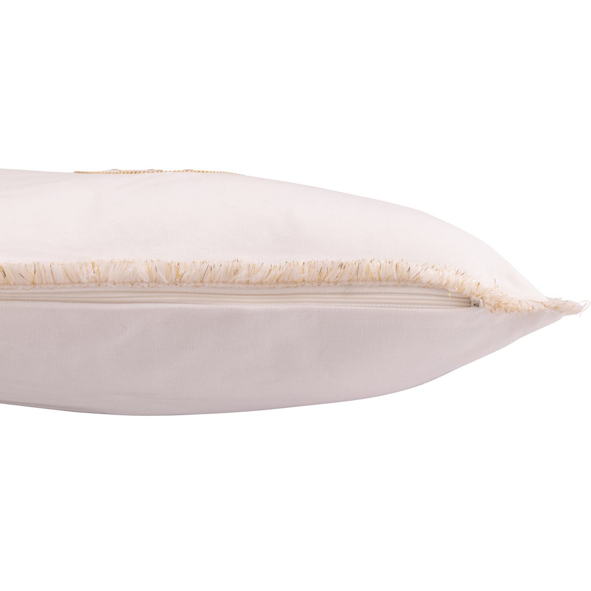 Détail du coussin sapin de Noël J-Line, texture coton blanc et or