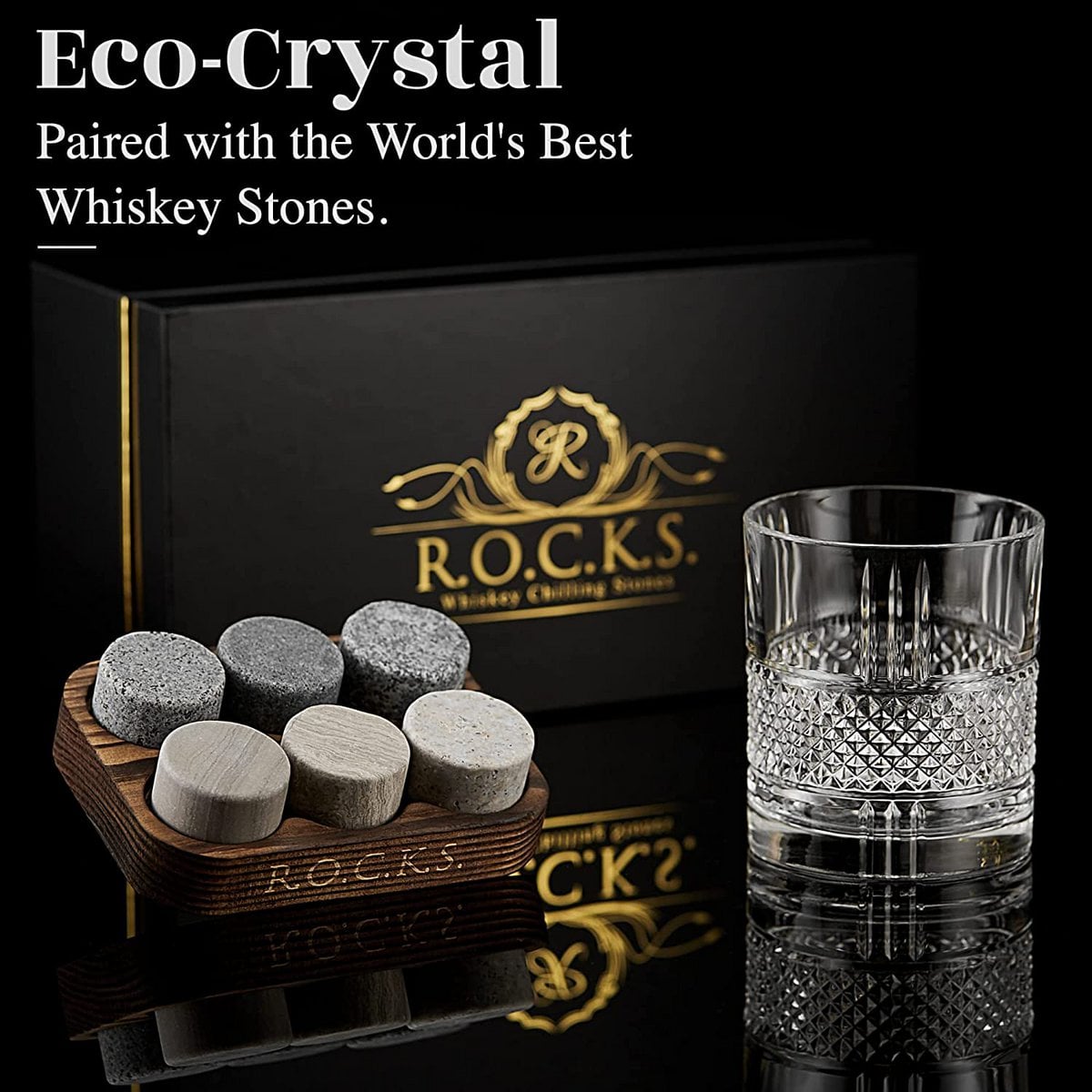 Coffret dégustation avec verre en cristal Réserve et pierres à whisky