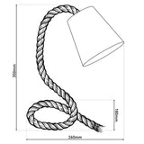 Lampe de table avec "corde" de soufflerie de texte, lampe de table en métal, plastique, jute et textile en blanc, avec version E14, pour le salon, couloir ou bureau, 35 cm de haut