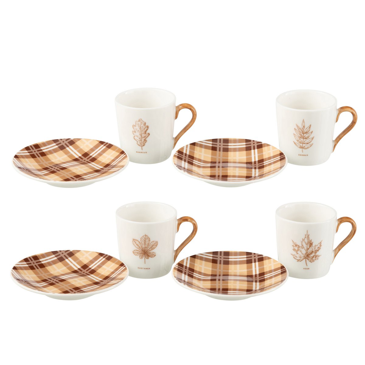 Coffret J-Line avec tasses en céramique marron, vue de face