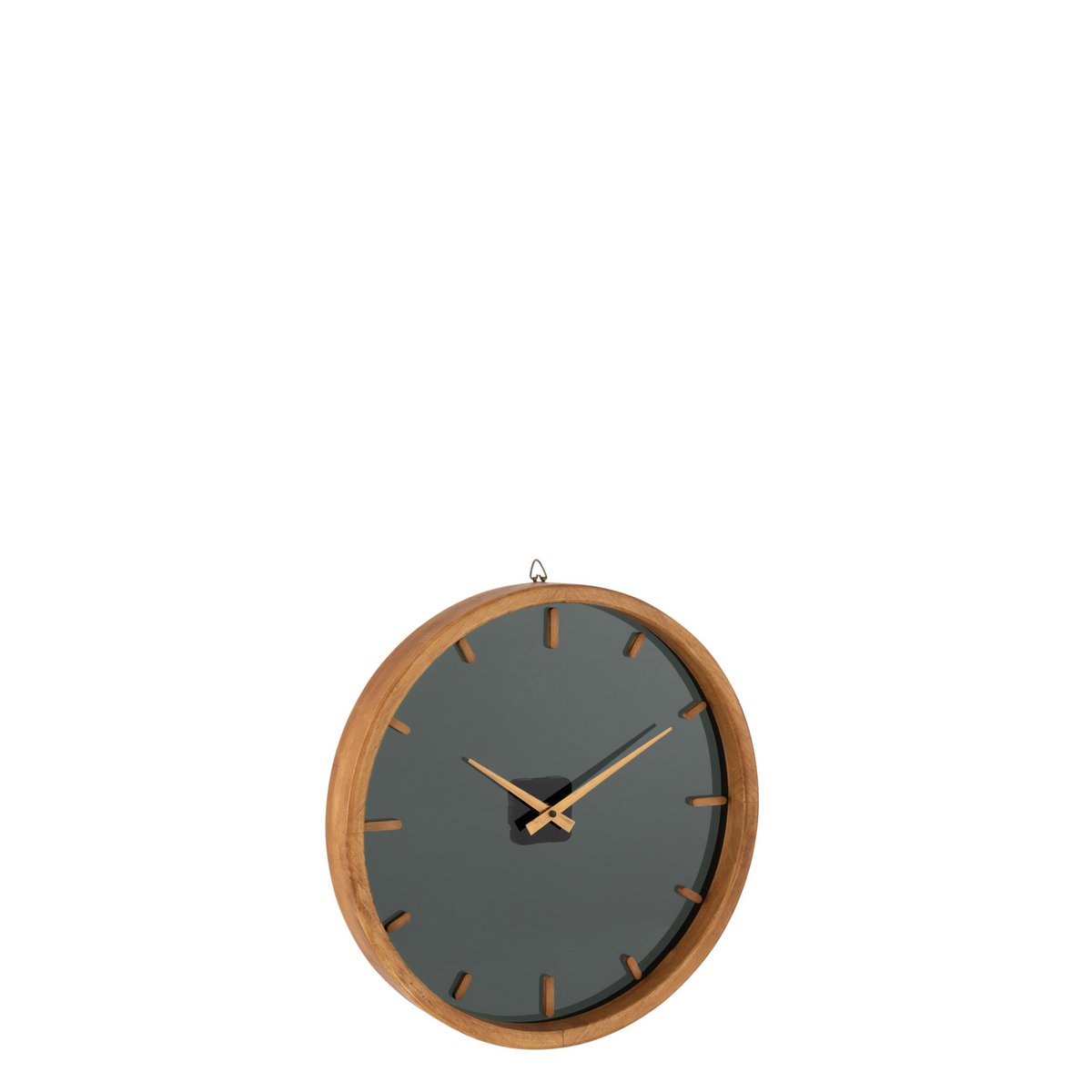 Horloge ronde J-Line en bois et verre, vue de face avec détails du cadran