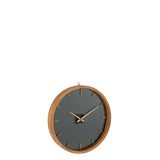 Horloge ronde J-Line en bois et verre, vue de face avec détails du cadran