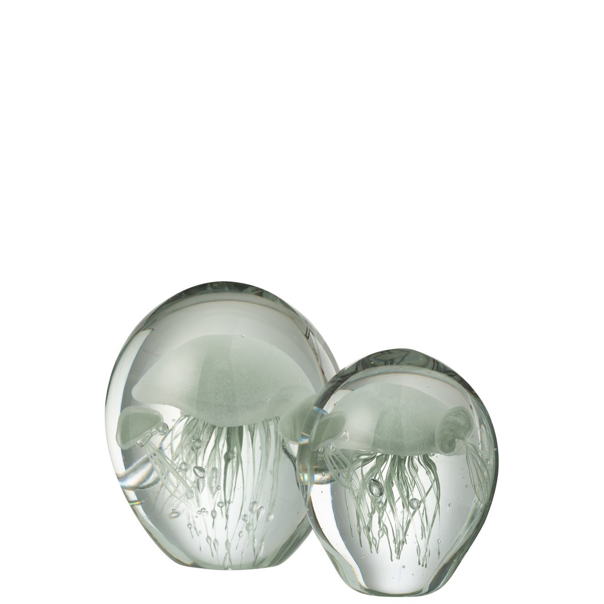Presse Paper Calypso J-Line en verre transparent avec une touche de vert, élégant et moderne.