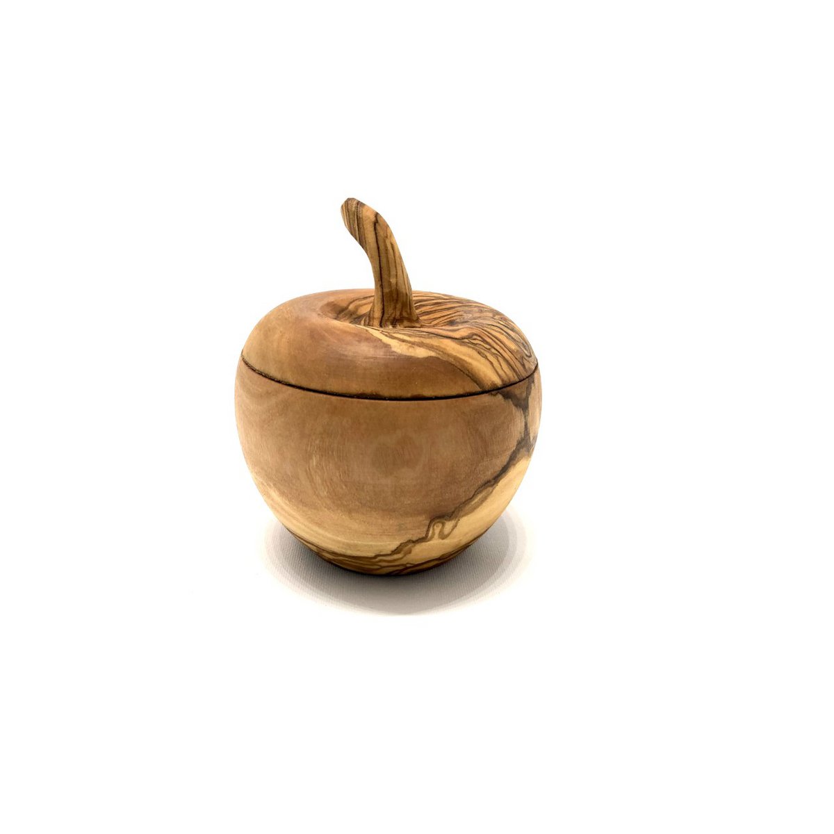 Boîte pomme en bois d'olivier avec des bonbons colorés