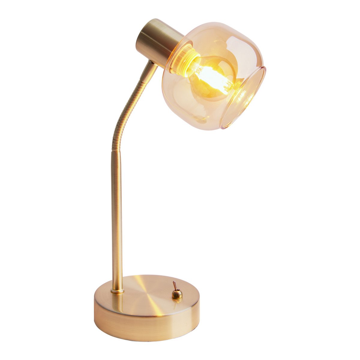 Lampe de table "Libby", lampe de table classique en métal de couleur en laiton et verre teinté en ambre, avec socket E14, pour salle à manger, salon, couloir ou bureau, 34 cm de haut