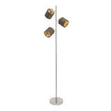 Lampe debout "Maron" en métal-satin-matt avec parasols en tissu en marron, avec une douille E14, pour salle à manger, salon, couloir ou bureau, lampe pour le salon, la salle à manger, le couloir et le bureau, la lampe debout à l'intérieur de 153 cm d