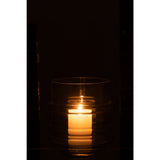 Vase J-Line transparent avec fleurs, ambiance salon