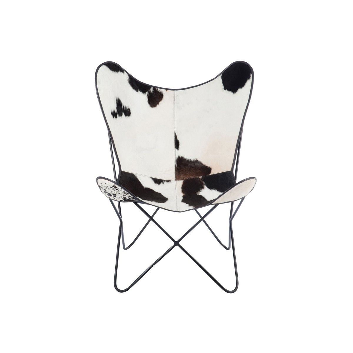 Chaise longue J-Line en peau de vache et métal, vue de face