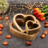Decofigure Heart 3 Set Wood Figure 24/18/11 cm Décoration de mariage Mango Wood