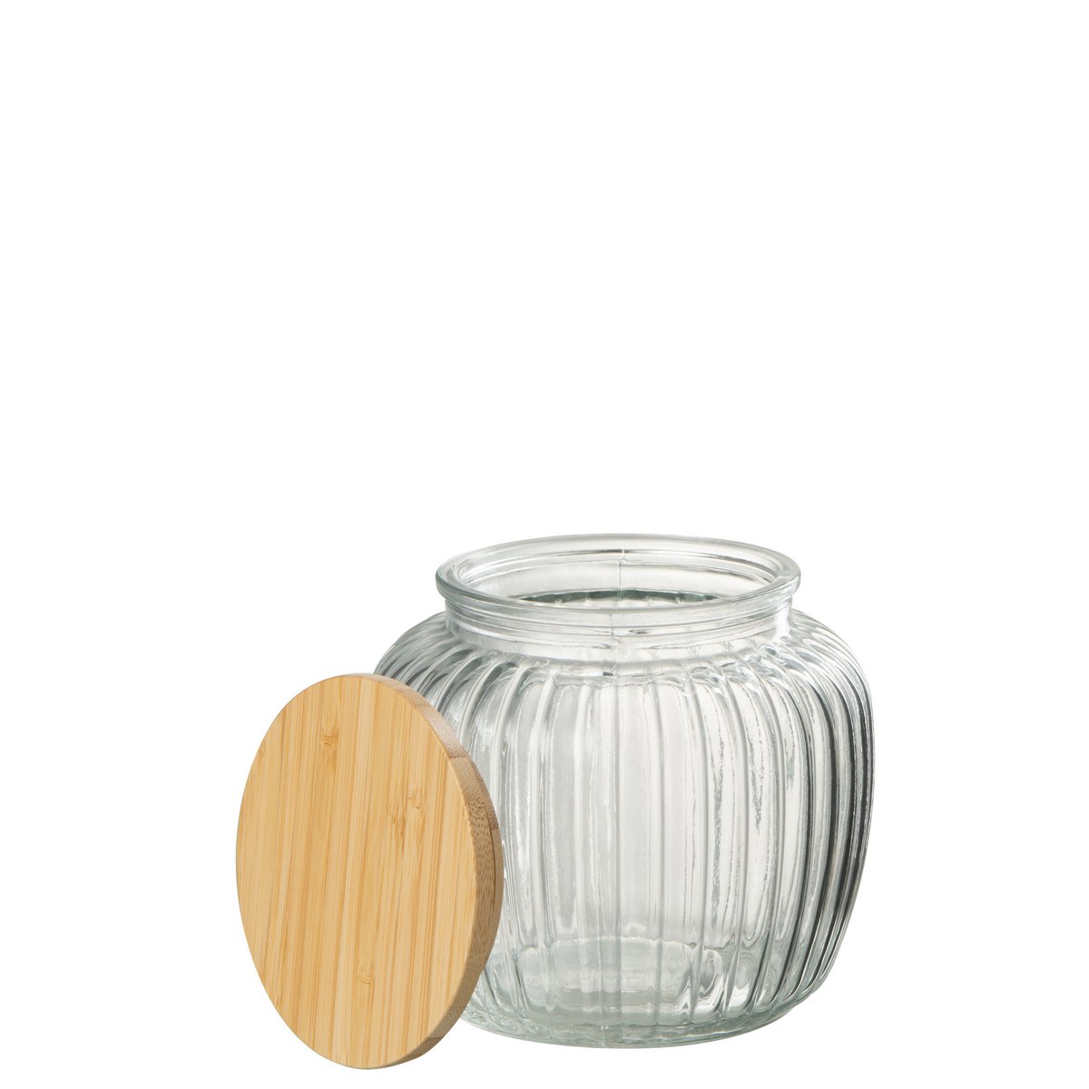 Pot en verre Louis J-Line avec couvercle en bambou naturel, design élégant.