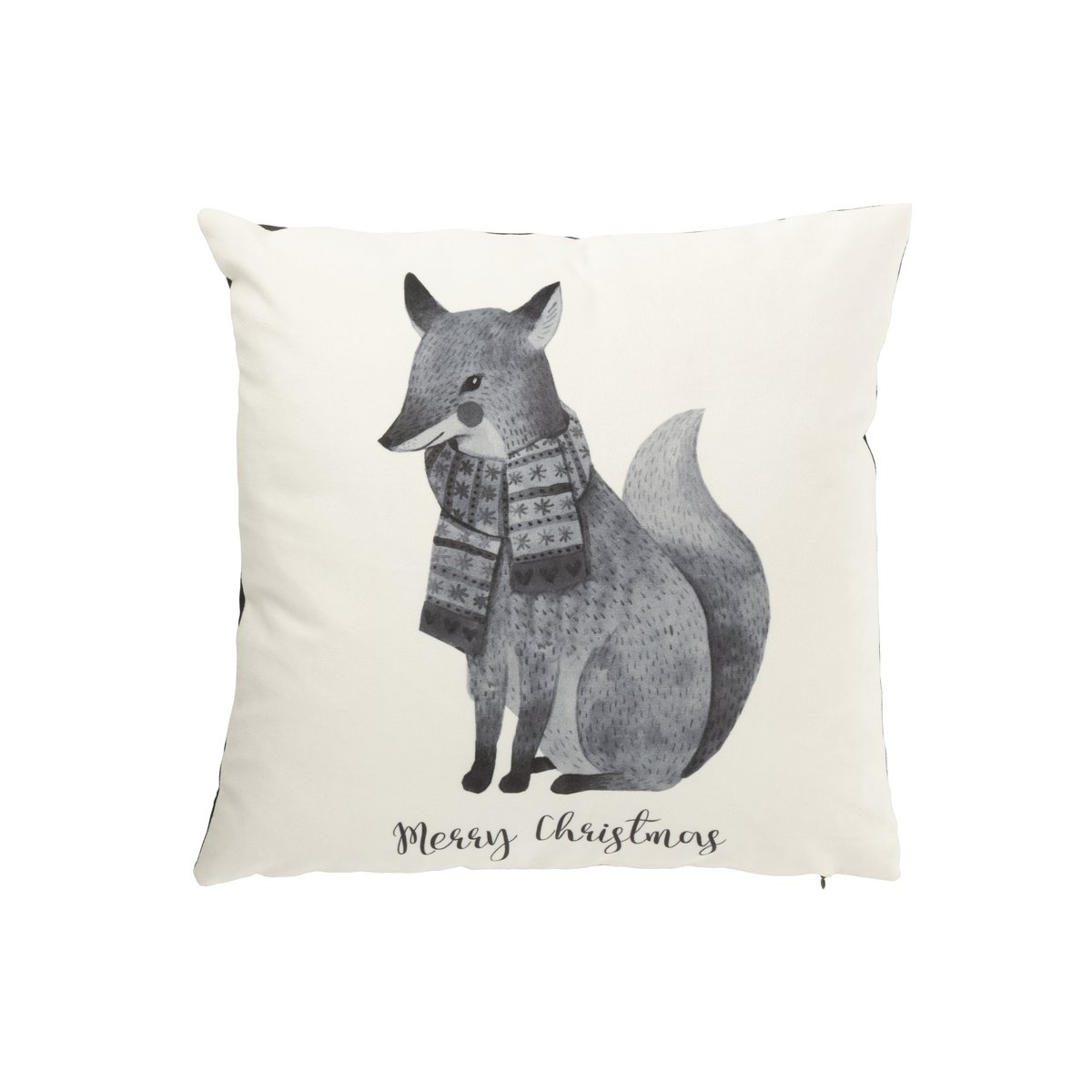 Coussin renard J-Line en velours blanc et noir avec écharpe, vue de face