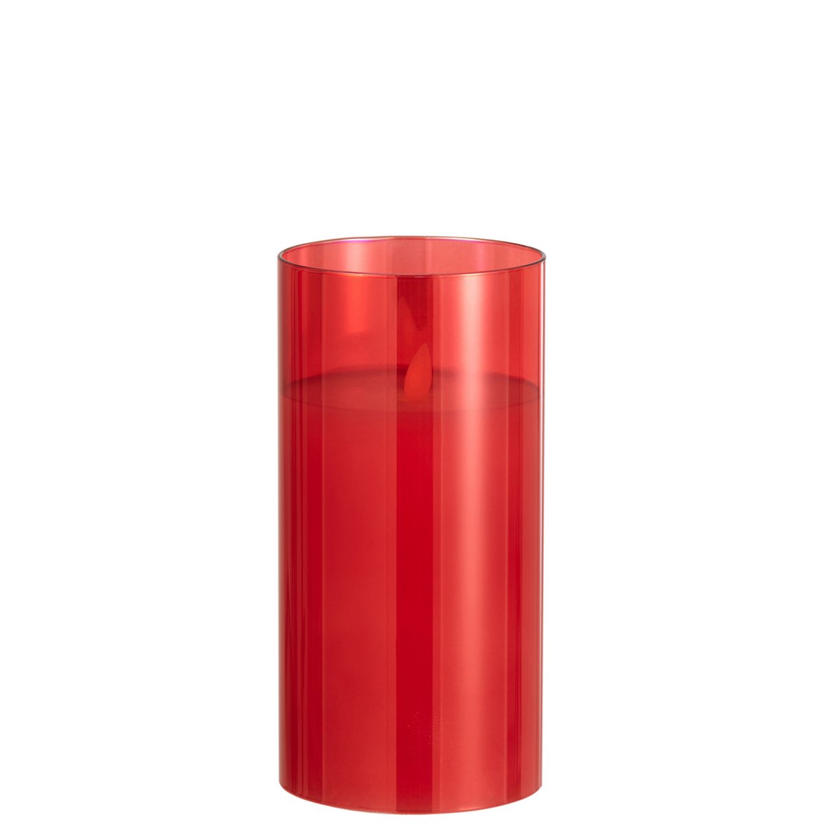 Lampe J-Line Shiny en verre rouge, vue de face, lumière LED allumée