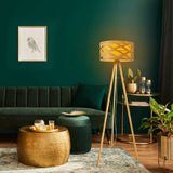 Lampe debout "Finja" en plastique / holzimitation de couleur naturelle, avec un éclairage de version E27 pour le salon, la salle à manger ou le bureau, 148 cm de haut