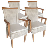 Chaise de salle à manger Ensemble avec accoudoirs 4 morceaux de chaises de rotin chaise blanche Perth fauteuil durable