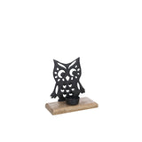 Détail du bougeoir J-Line Hibou en bois et métal noir