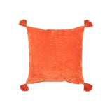 Coussin J-Line en velours orange avec motifs floraux et pompons