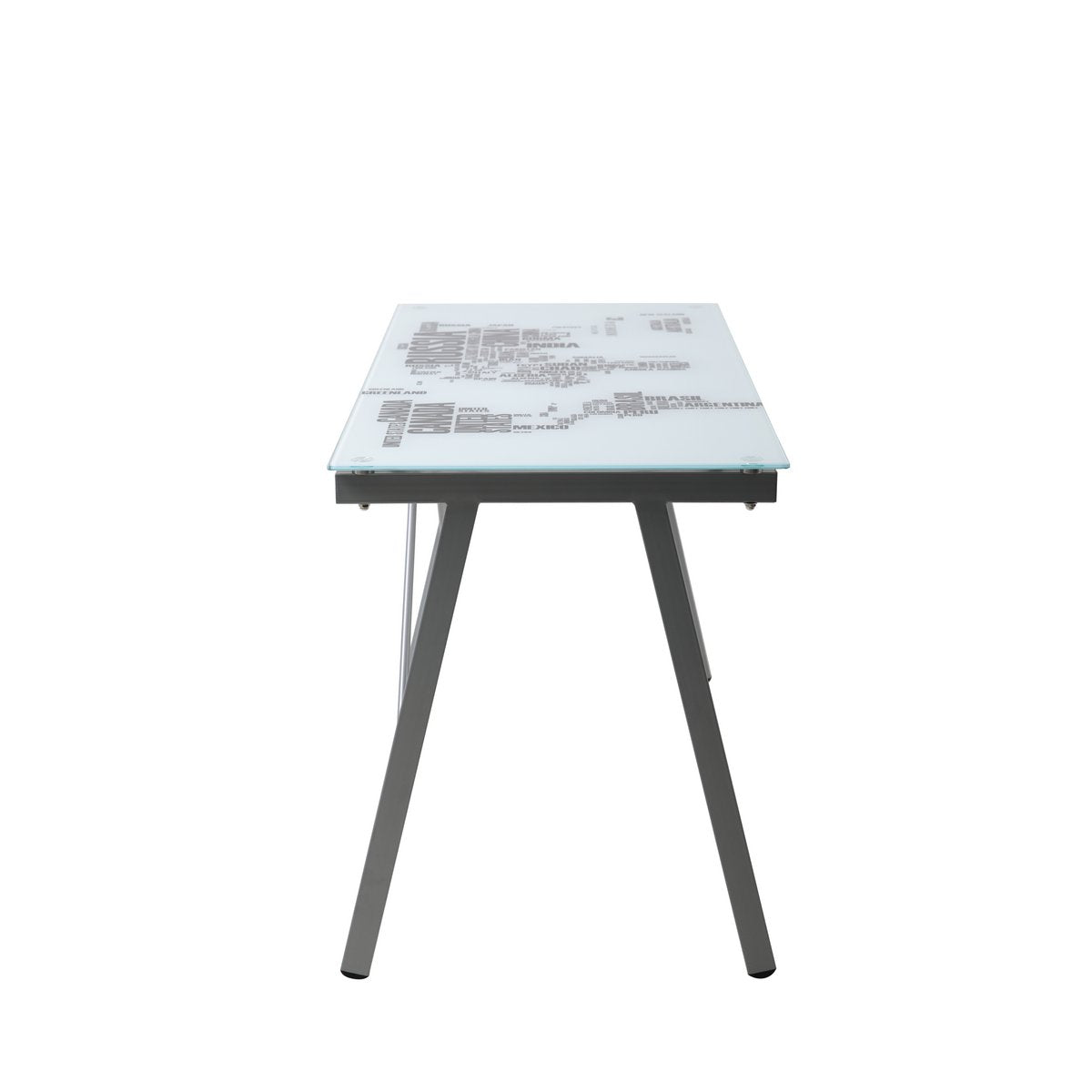 Détail du plateau en verre du bureau moderne